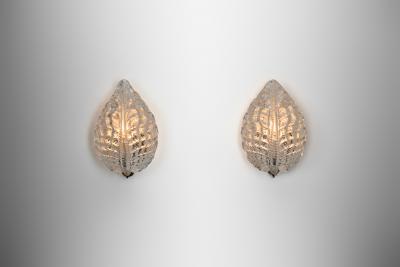 Fritz Kurz Pair of Glass Leaf Wall Lamps by Fritz Kurz Attr Sweden Mid 20th Century