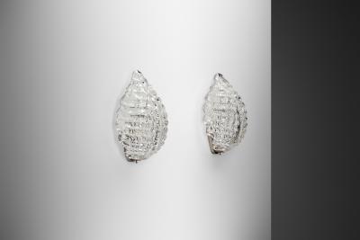 Fritz Kurz Pair of Glass Leaf Wall Lamps by Fritz Kurz Attr Sweden Mid 20th Century