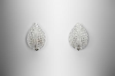 Fritz Kurz Pair of Glass Leaf Wall Lamps by Fritz Kurz Attr Sweden Mid 20th Century