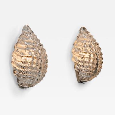 Fritz Kurz Pair of Glass Leaf Wall Lamps by Fritz Kurz Attr Sweden Mid 20th Century