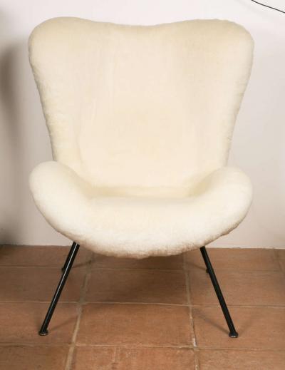 Fritz Neth Fritz Neth Pair of Chairs Newly Covered in Raw White Wool Teddy Bear Cloth