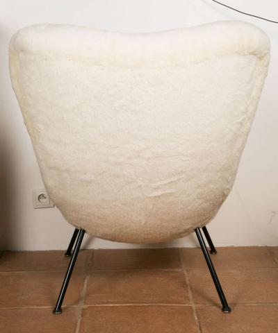 Fritz Neth Fritz Neth Pair of Chairs Newly Covered in Raw White Wool Teddy Bear Cloth