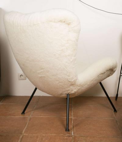 Fritz Neth Fritz Neth Pair of Chairs Newly Covered in Raw White Wool Teddy Bear Cloth