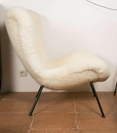 Fritz Neth Fritz Neth Pair of Chairs Newly Covered in Raw White Wool Teddy Bear Cloth