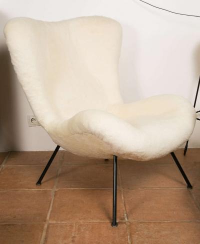 Fritz Neth Fritz Neth Pair of Chairs Newly Covered in Raw White Wool Teddy Bear Cloth