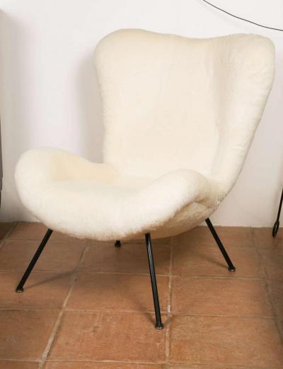 Fritz Neth Fritz Neth Pair of Chairs Newly Covered in Raw White Wool Teddy Bear Cloth