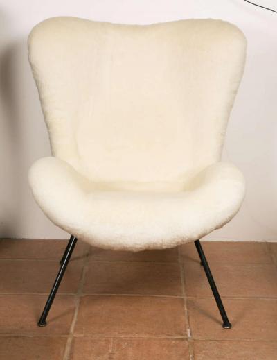 Fritz Neth Fritz Neth Pair of Chairs Newly Covered in Raw White Wool Teddy Bear Cloth