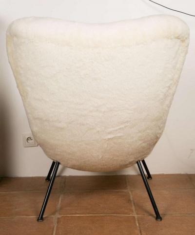 Fritz Neth Fritz Neth Pair of Chairs Newly Covered in Raw White Wool Teddy Bear Cloth