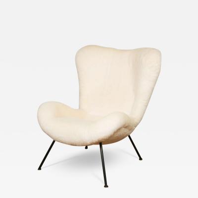 Fritz Neth Fritz Neth Pair of Chairs Newly Covered in Raw White Wool Teddy Bear Cloth