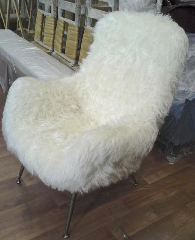 Fritz Neth Fritz Neth Pair of Comfy Lounge Chairs Newly Covered in Sheep Skin Fur