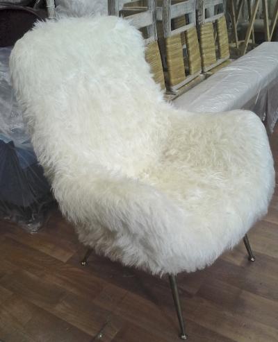 Fritz Neth Fritz Neth Pair of Comfy Lounge Chairs Newly Covered in Sheep Skin Fur
