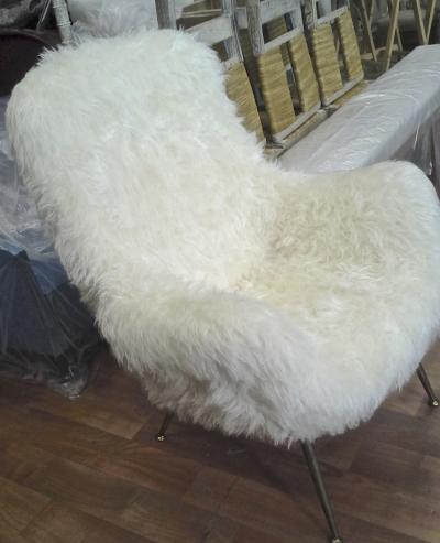Fritz Neth Fritz Neth Pair of Comfy Lounge Chairs Newly Covered in Sheep Skin Fur