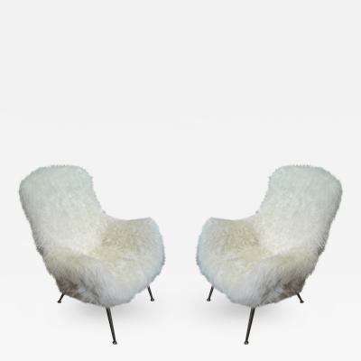 Fritz Neth Fritz Neth Pair of Comfy Lounge Chairs Newly Covered in Sheep Skin Fur