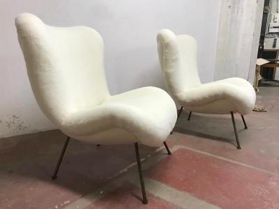Fritz Neth Fritz Neth rarest pair of chairs newly covered in wool faux fur