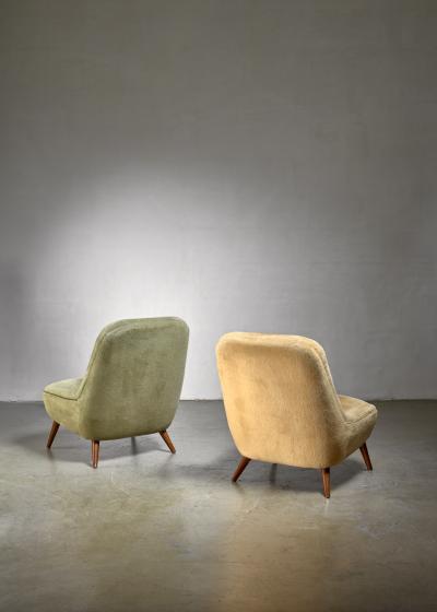 Fritz Neth Pair of German velour club chairs 1950s