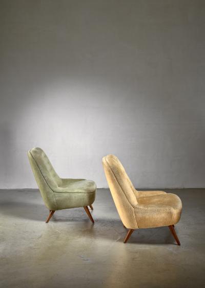 Fritz Neth Pair of German velour club chairs 1950s