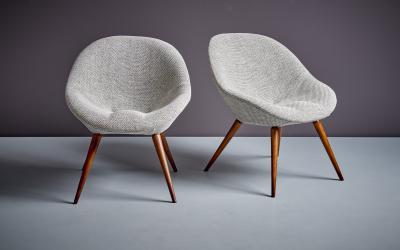 Fritz Neth Pair of newly upholstered Fritz Neth Lounge Cocktail Chair Chairs in Gray Grey