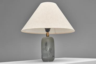 Frosted Glass Table Lamp with Horse Decoration Sweden 1930s