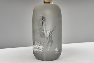 Frosted Glass Table Lamp with Horse Decoration Sweden 1930s