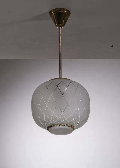 Frosted glass and brass pendant