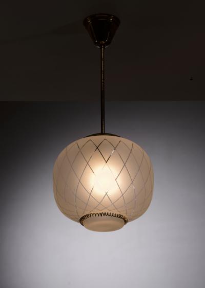 Frosted glass and brass pendant