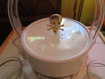 Fun Set of Six Name Your Poison Rocks Glasses Ice Bucket Mid Century Modern