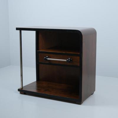 Functionalist Art Deco Side Table in Dark Birch and Tubular Steel Finland 1930s