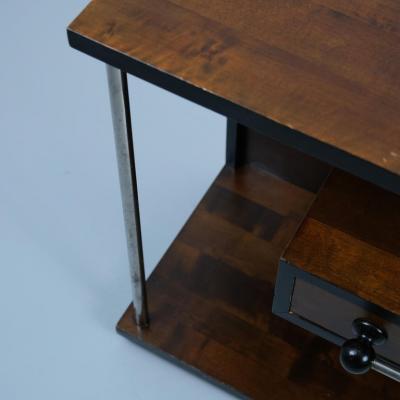 Functionalist Art Deco Side Table in Dark Birch and Tubular Steel Finland 1930s