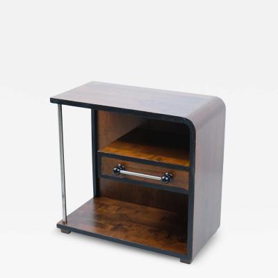 Functionalist Art Deco Side Table in Dark Birch and Tubular Steel Finland 1930s