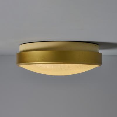 G C M E Large Rare 1960s G C M E Brass Textured Glass Flush Mount