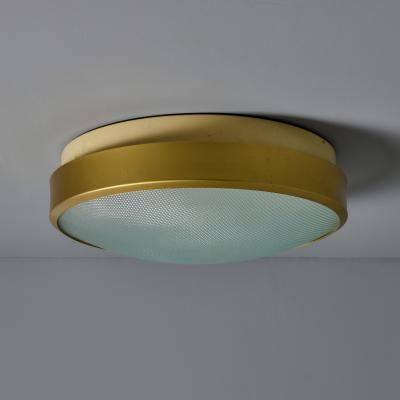 G C M E Large Rare 1960s G C M E Brass Textured Glass Flush Mount