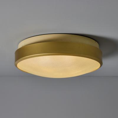 G C M E Large Rare 1960s G C M E Brass Textured Glass Flush Mount