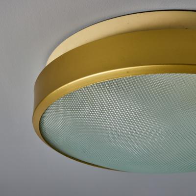 G C M E Large Rare 1960s G C M E Brass Textured Glass Flush Mount