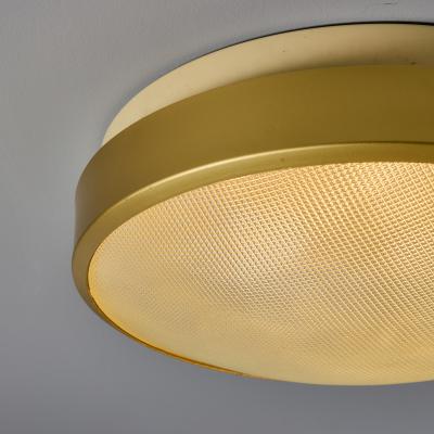 G C M E Large Rare 1960s G C M E Brass Textured Glass Flush Mount