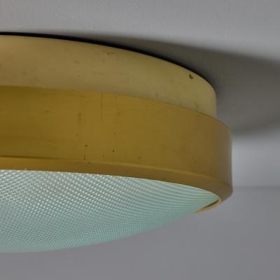 G C M E Large Rare 1960s G C M E Brass Textured Glass Flush Mount