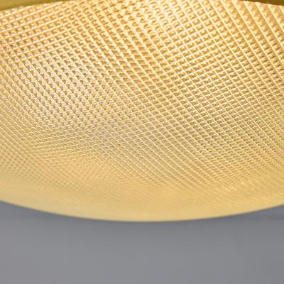 G C M E Large Rare 1960s G C M E Brass Textured Glass Flush Mount