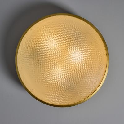 G C M E Large Rare 1960s G C M E Brass Textured Glass Flush Mount