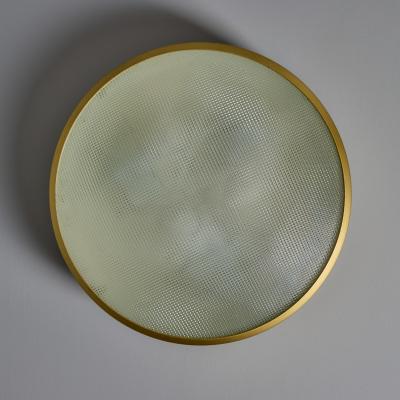 G C M E Large Rare 1960s G C M E Brass Textured Glass Flush Mount