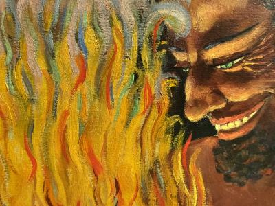 G Cougnaud Giant Sadistic Laughing Devil with Hellfire and Tiny Humans