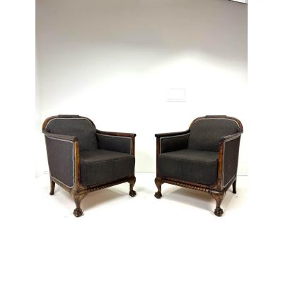 G H Wrange 1930s Pair of Swedish Lounge Chairs by G H Wrange