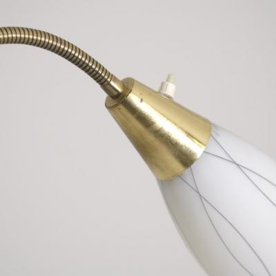 G Holman Three Light Floor Lamp in Brass Black Metal and Opaline Glass 1950s