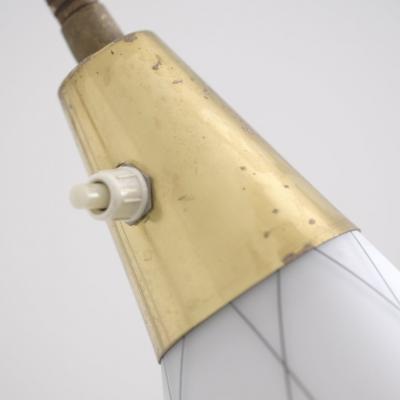 G Holman Three Light Floor Lamp in Brass Black Metal and Opaline Glass 1950s
