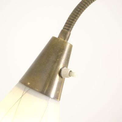 G Holman Two Light Floor Lamp in Brass Black Metal and Opaline Glass 1950s