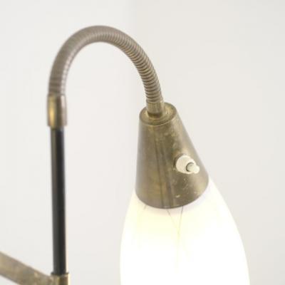 G Holman Two Light Floor Lamp in Brass Black Metal and Opaline Glass 1950s