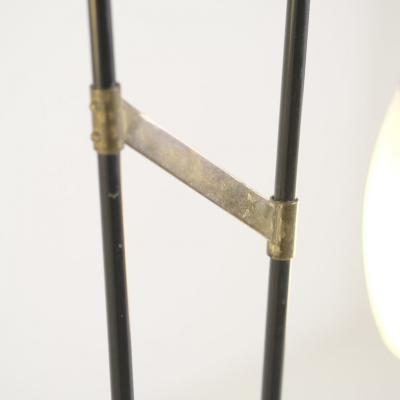 G Holman Two Light Floor Lamp in Brass Black Metal and Opaline Glass 1950s