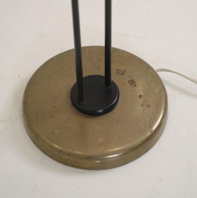 G Holman Two Light Floor Lamp in Brass Black Metal and Opaline Glass 1950s
