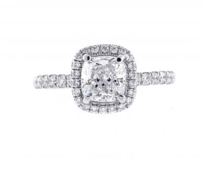 G I A Certified 1 11ct Cushion Cut Diamond Halo Engagement Ring