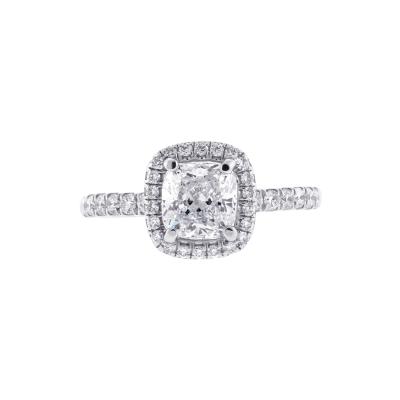 G I A Certified 1 11ct Cushion Cut Diamond Halo Engagement Ring