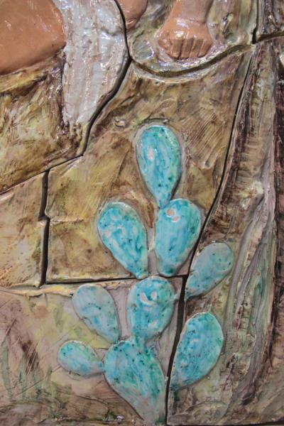 G Petralia Large decorative majolica fresco with antique pastoral scene Sicily 1970