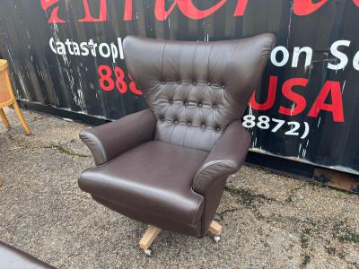 G Plan Vintage Brown Tufted Leather G Plan Swivel Lounge Chair and Ottoman